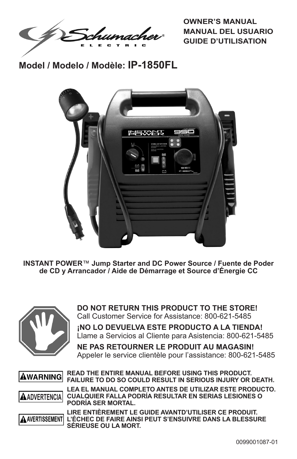 Schumacher Instant Power Jump Starter and DC Power Source IP-1850FL User Manual | 30 pages