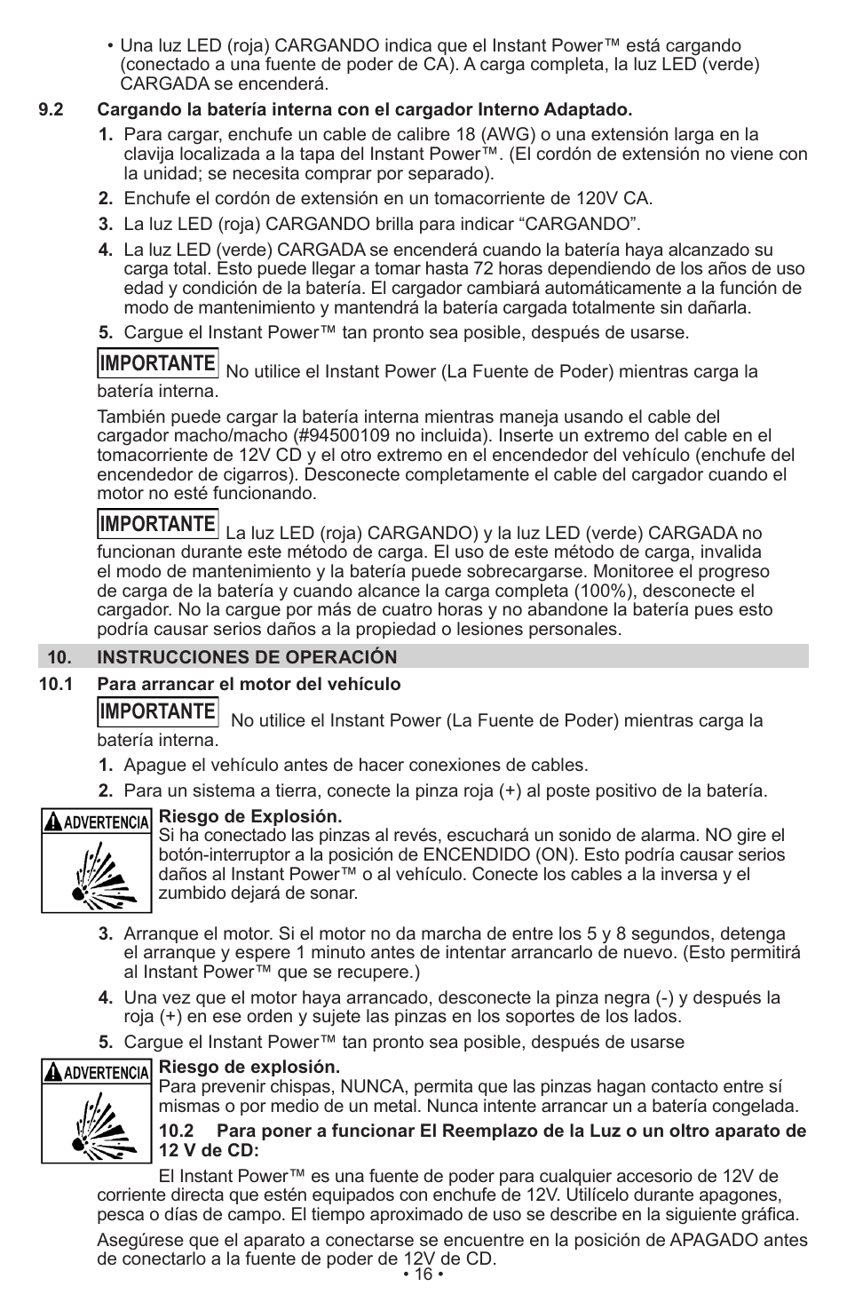 Importante | Schumacher Instant Power Jump Starter and DC Power Source IP-1850FL User Manual | Page 17 / 30