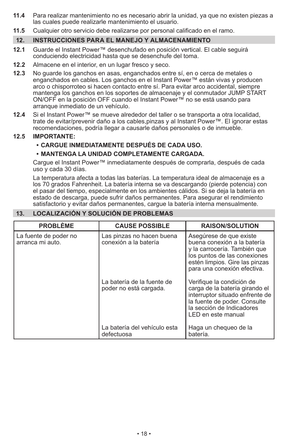Schumacher Instant Power Jump Starter and DC Power Source IP-1850FL User Manual | Page 19 / 30