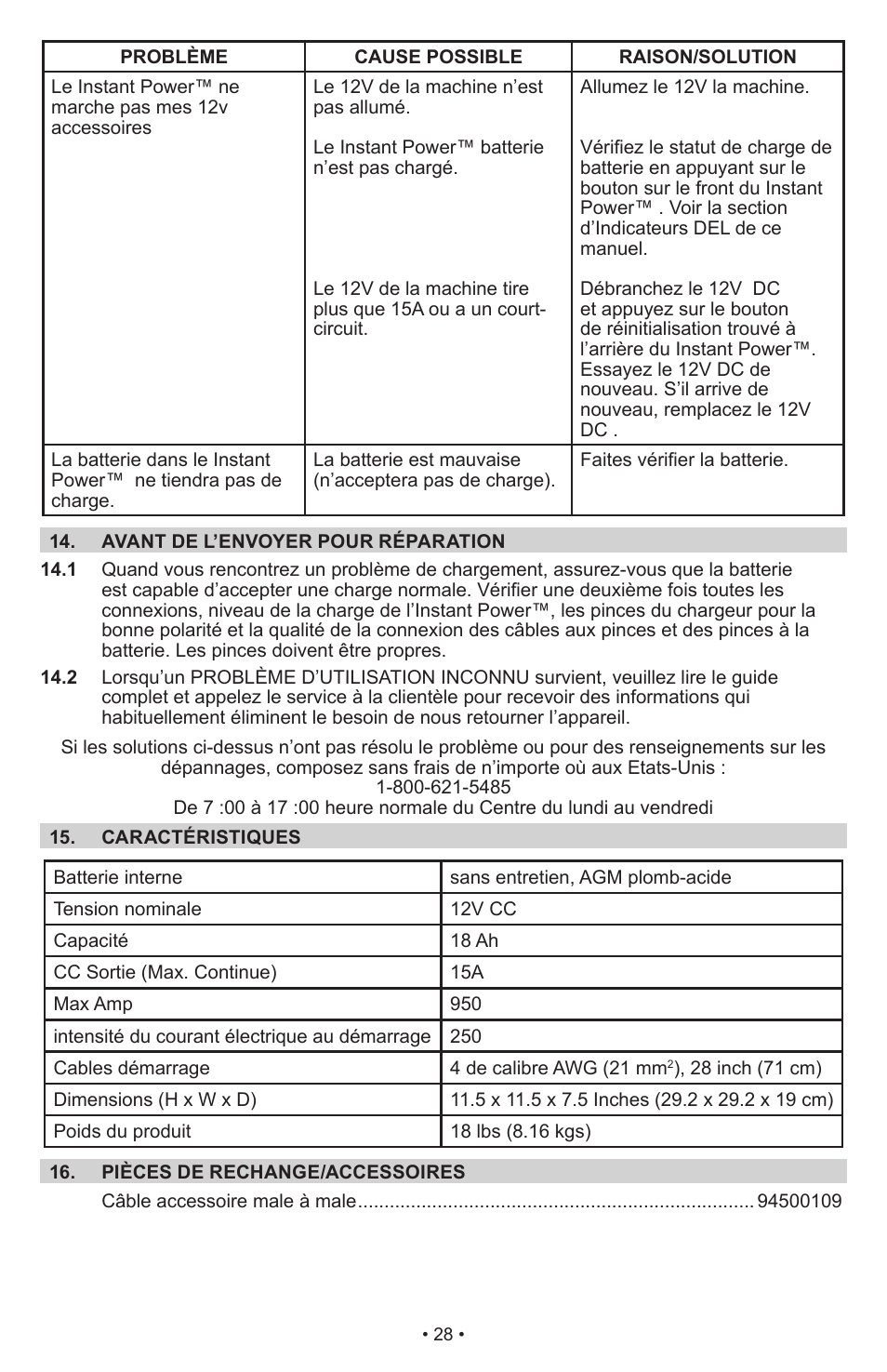 Schumacher Instant Power Jump Starter and DC Power Source IP-1850FL User Manual | Page 29 / 30