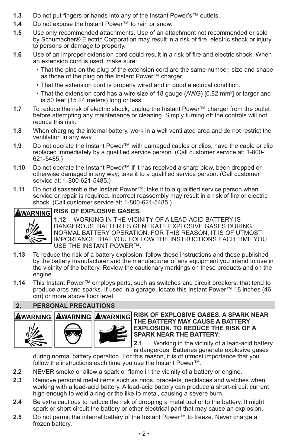 Schumacher Instant Power Jump Starter and DC Power Source IP-1850FL User Manual | Page 3 / 30