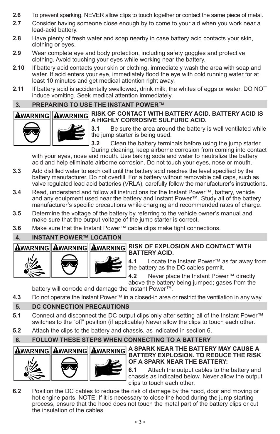 Schumacher Instant Power Jump Starter and DC Power Source IP-1850FL User Manual | Page 4 / 30