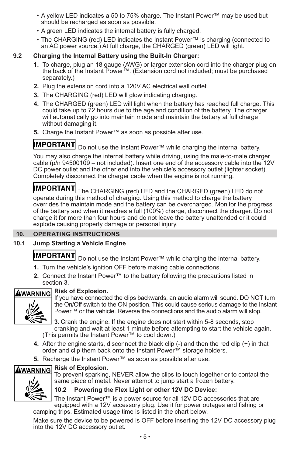 Schumacher Instant Power Jump Starter and DC Power Source IP-1850FL User Manual | Page 6 / 30