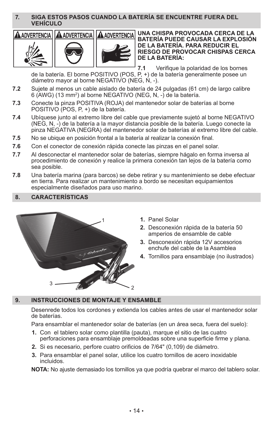 Schumacher Solar Battery Maintainer SP-200 User Manual | Page 14 / 24