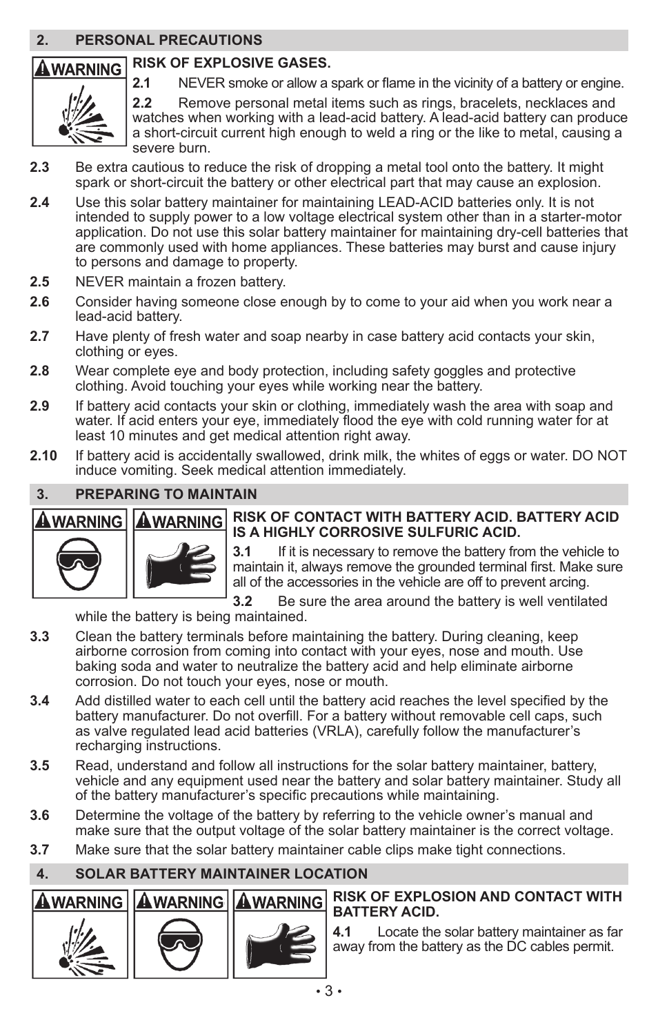 Schumacher Solar Battery Maintainer SP-200 User Manual | Page 3 / 24