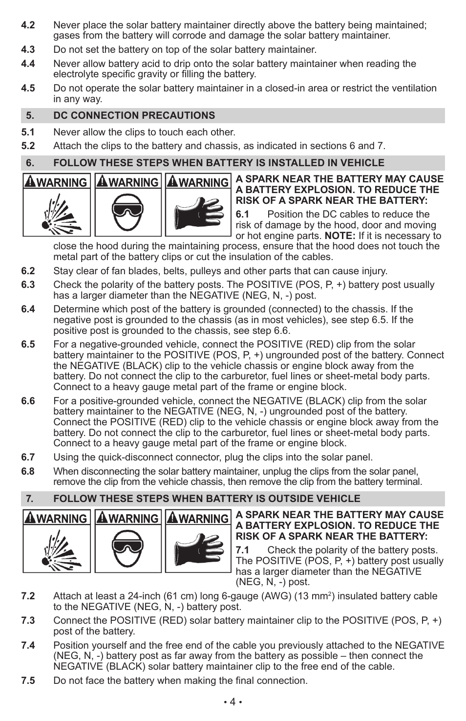 Schumacher Solar Battery Maintainer SP-200 User Manual | Page 4 / 24