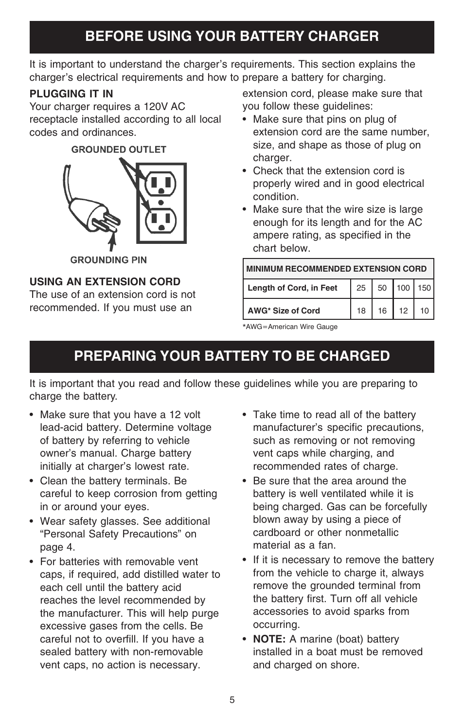 Before using your battery charger, Preparing your battery to be charged | Schumacher 7000A User Manual | Page 5 / 16