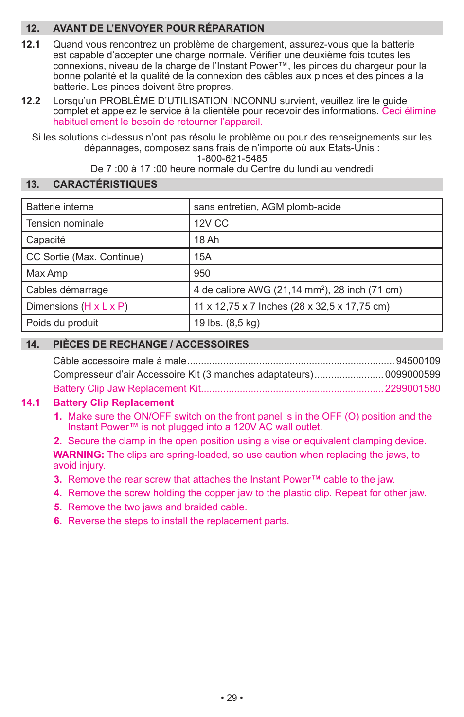 Schumacher Jump Starter and DC Power Source DC Power Supply IP-1875C User Manual | Page 29 / 30