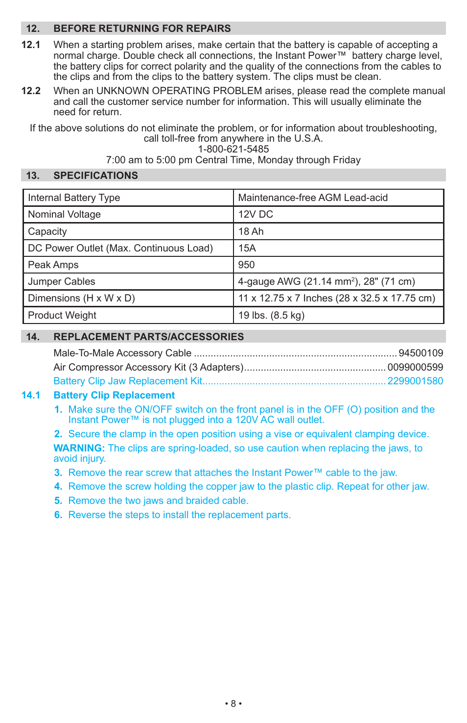 Schumacher Jump Starter and DC Power Source DC Power Supply IP-1875C User Manual | Page 8 / 30