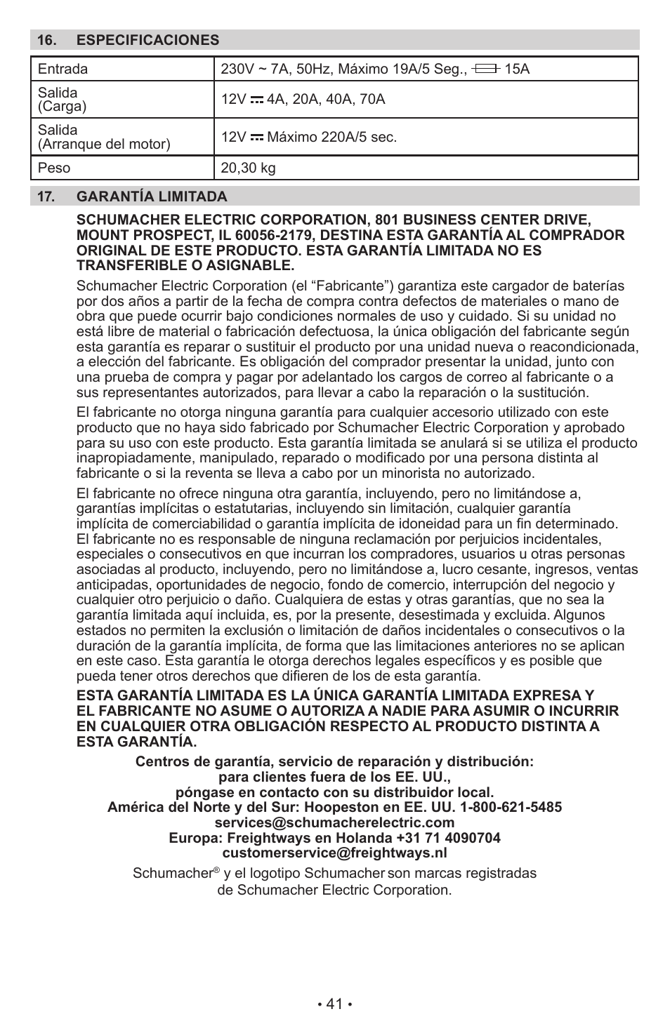 Schumacher Automatic PWI70300A User Manual | Page 41 / 56