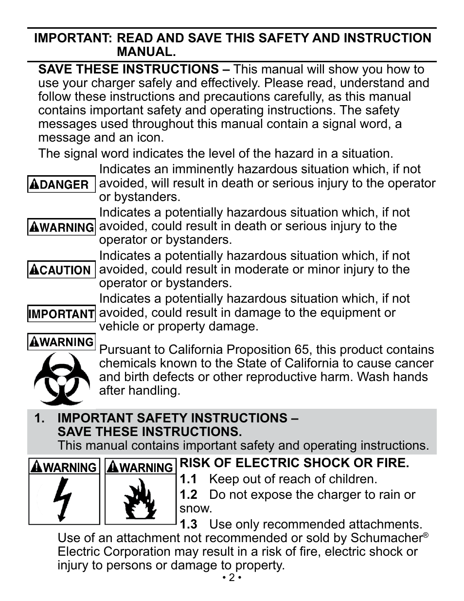 Schumacher Automatic Battery Charger SC-300A User Manual | Page 2 / 31
