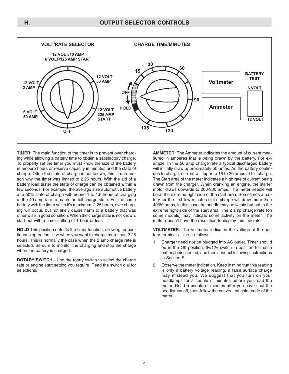 H. output selector controls | Schumacher SE-2158 User Manual | Page 4 / 8