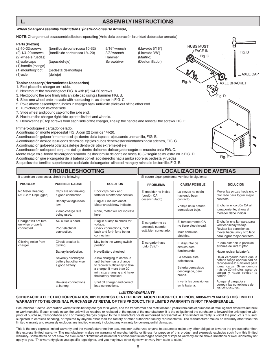 L. assembly instructions localizacion de averias, Troubleshooting | Schumacher SE-2158 User Manual | Page 6 / 8