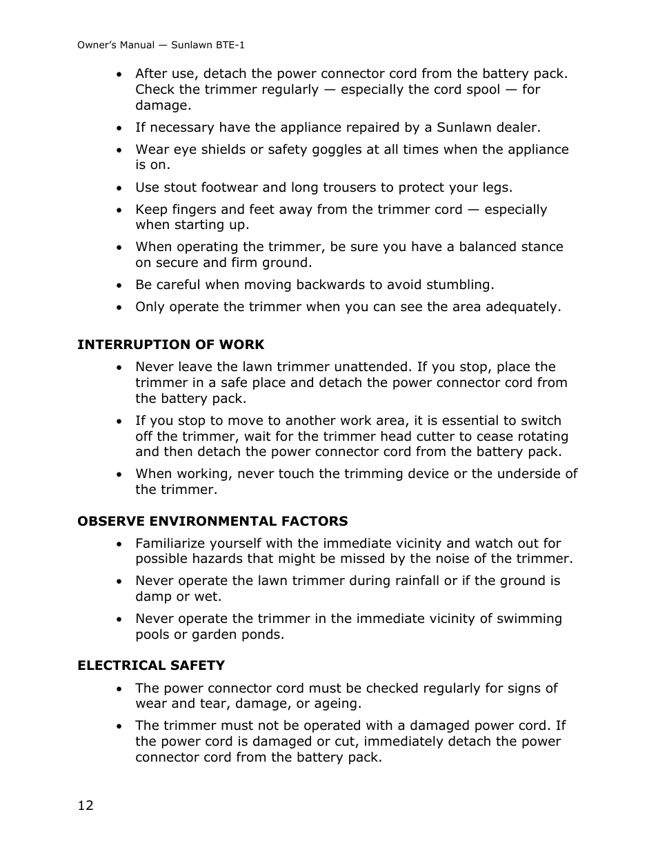 Sun Lawn RECHARGEABLE LAWN TRIMMER BTE-1 User Manual | Page 14 / 16