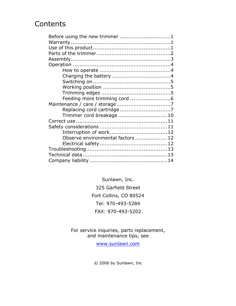 Sun Lawn RECHARGEABLE LAWN TRIMMER BTE-1 User Manual | Page 2 / 16