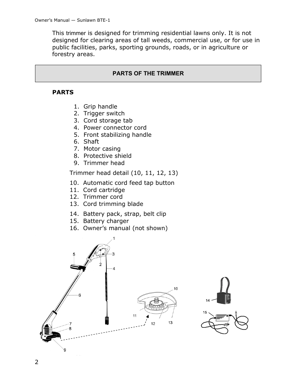 Sun Lawn RECHARGEABLE LAWN TRIMMER BTE-1 User Manual | Page 4 / 16