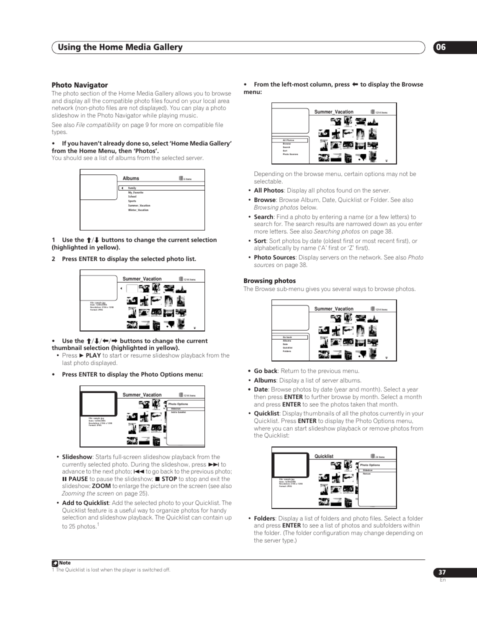 Using the home media gallery 06, Photo navigator | Sun Lawn BDP-HD1 User Manual | Page 37 / 64