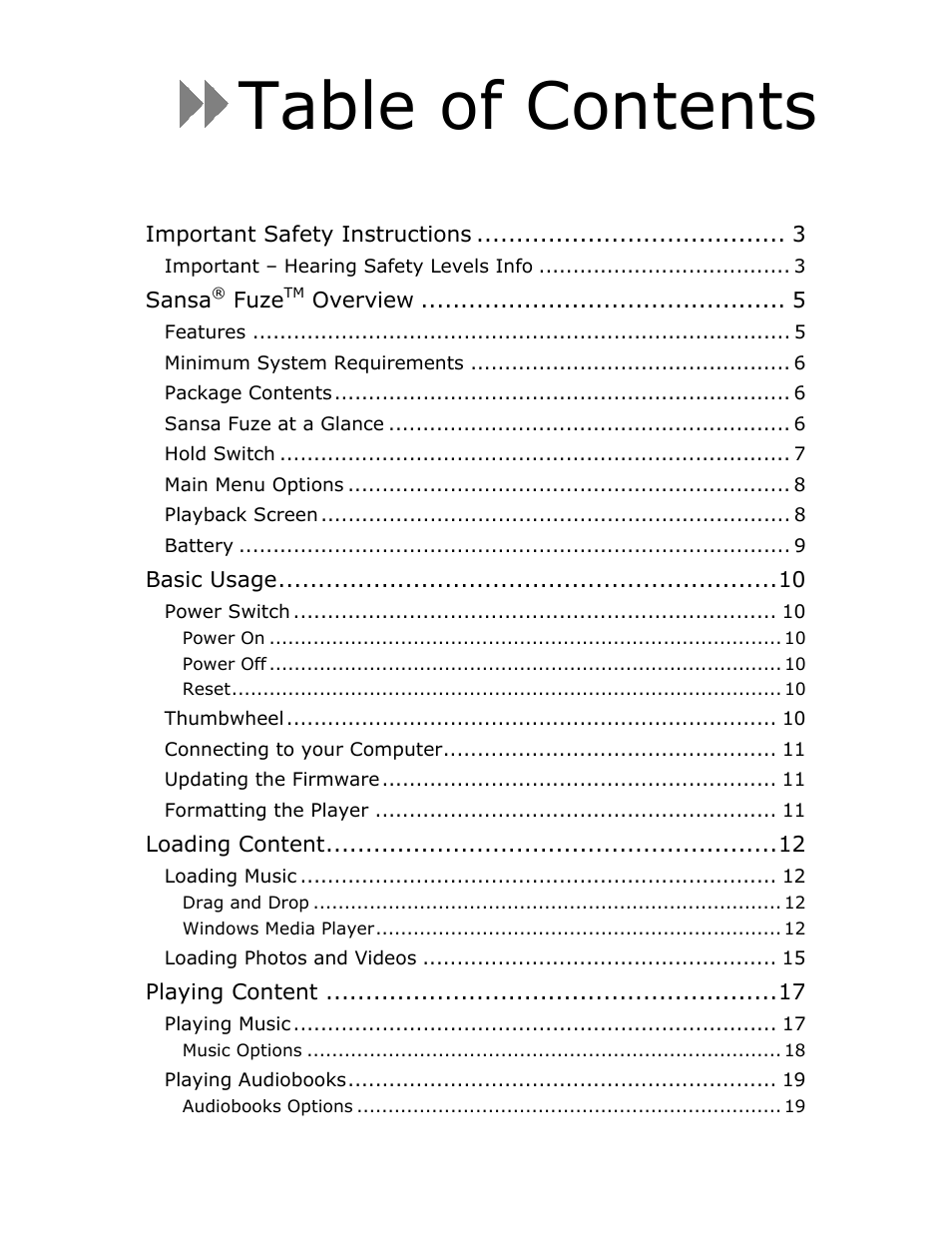 SanDisk Fuze User Manual | Page 2 / 38