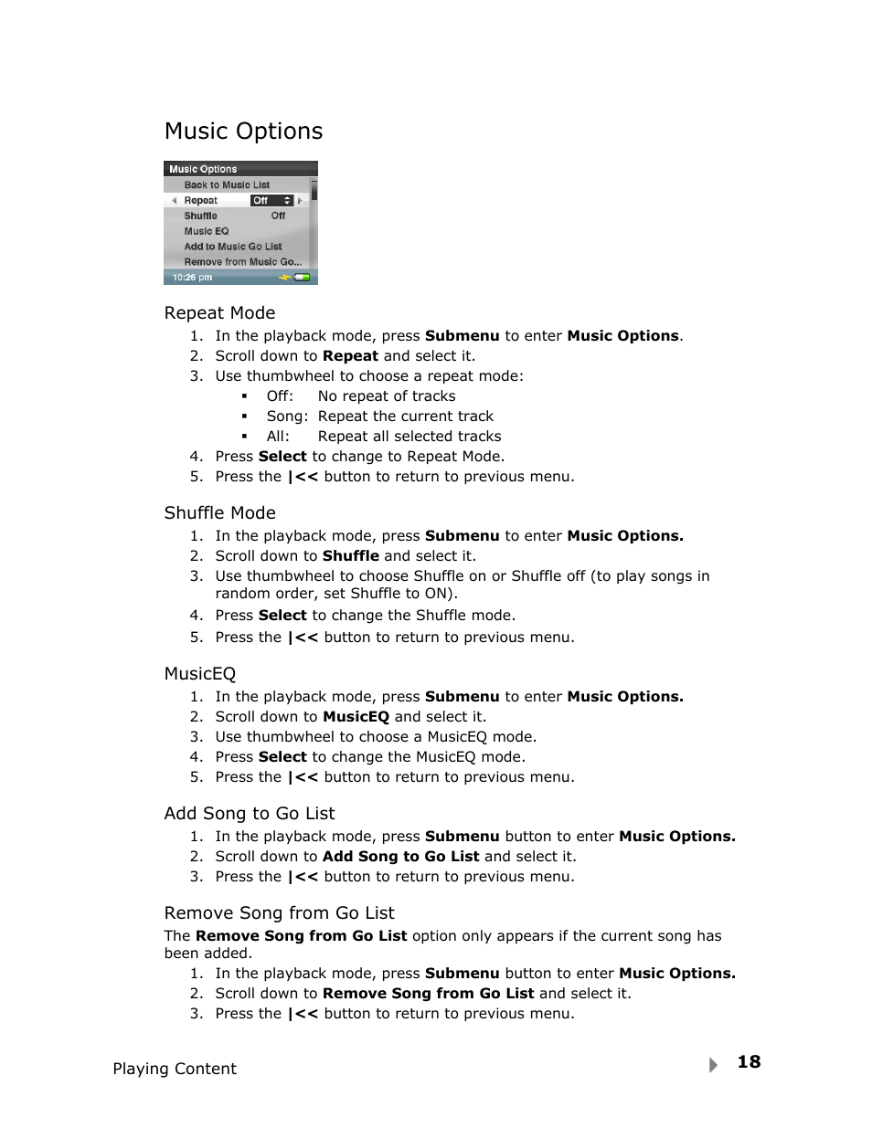 Music options | SanDisk Fuze User Manual | Page 20 / 38