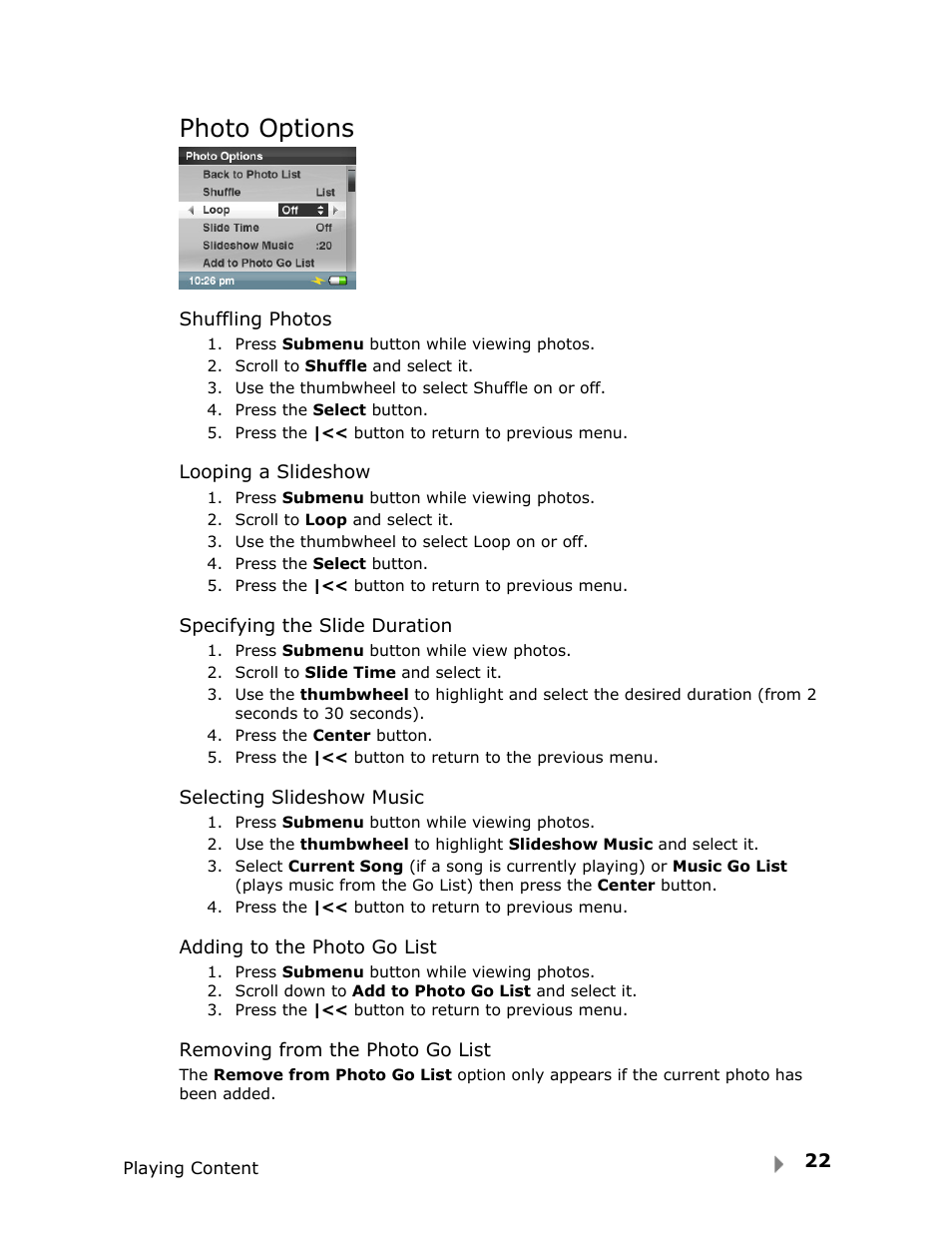 Photo options | SanDisk Fuze User Manual | Page 24 / 38