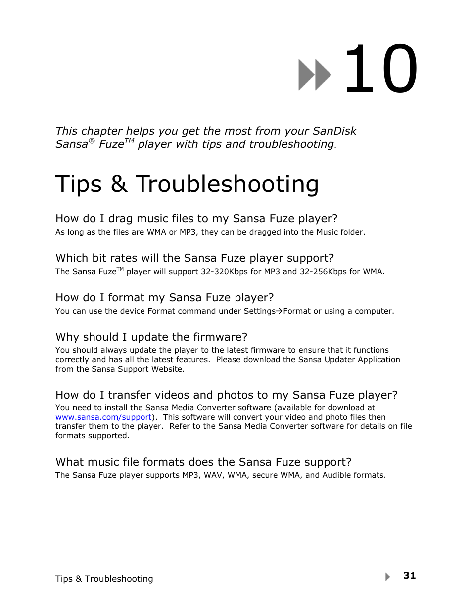 Tips & troubleshooting | SanDisk Fuze User Manual | Page 33 / 38