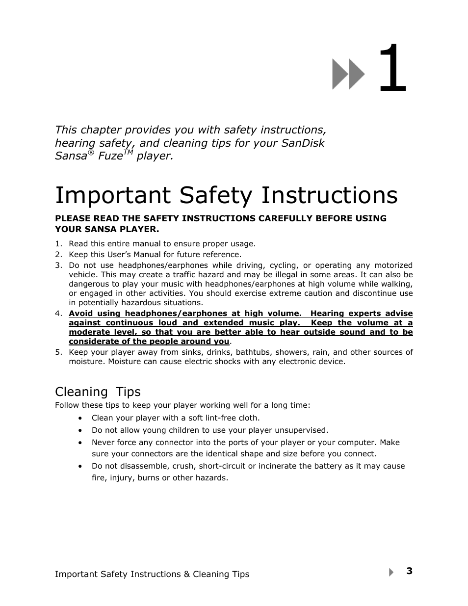 Important safety instructions | SanDisk Fuze User Manual | Page 4 / 38