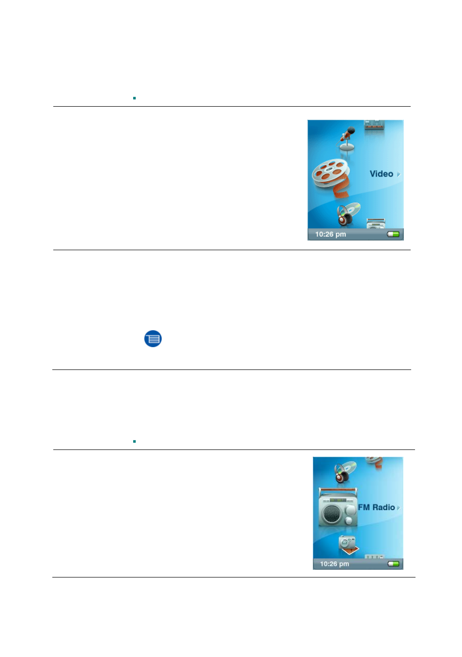 Video mode, Playing video, Fm radio mode | Fm radio | SanDisk SANSATM E200 User Manual | Page 25 / 44