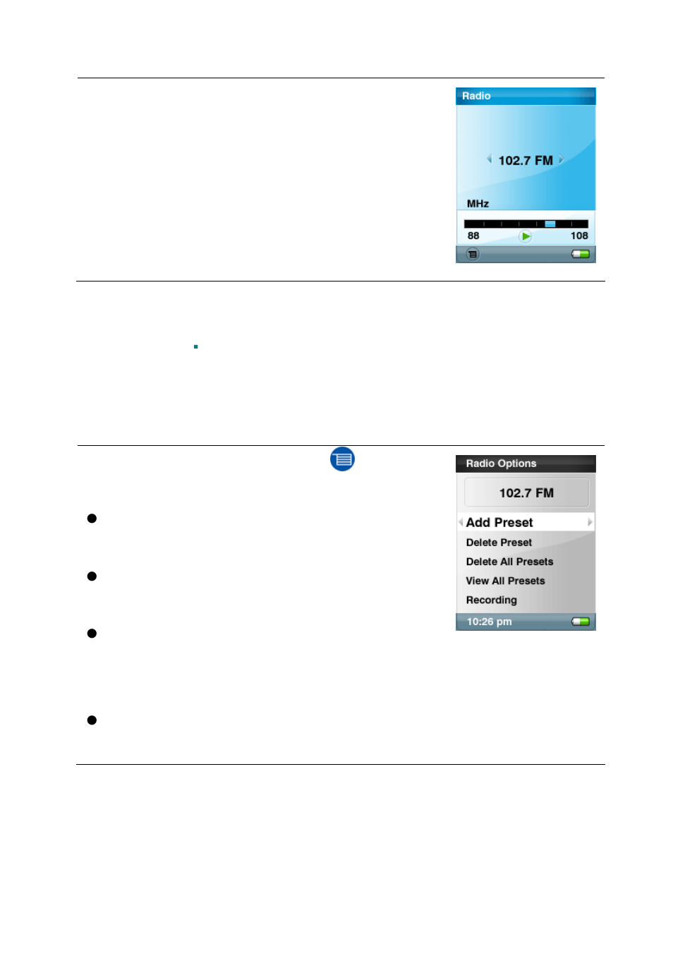 Fm preset | SanDisk SANSATM E200 User Manual | Page 26 / 44