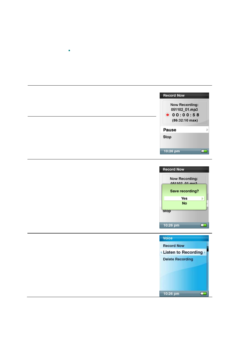 Recording mode, Voice recording | SanDisk SANSATM E200 User Manual | Page 27 / 44