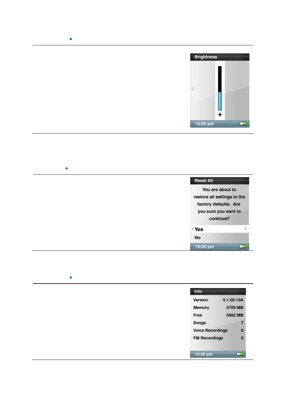 Set brightness, Reset to original setting, Device information | SanDisk SANSATM E200 User Manual | Page 31 / 44
