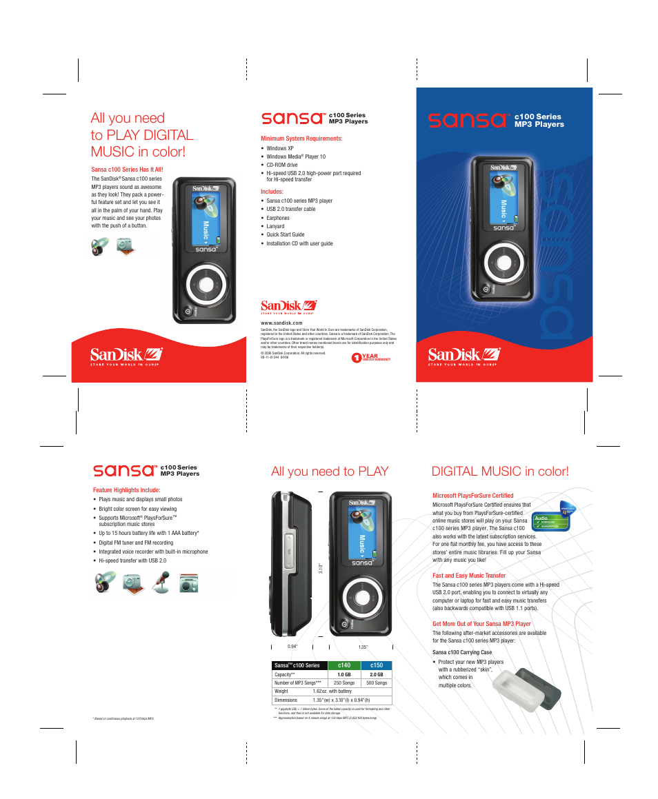 SanDisk Sansa e100 Series User Manual | 1 page