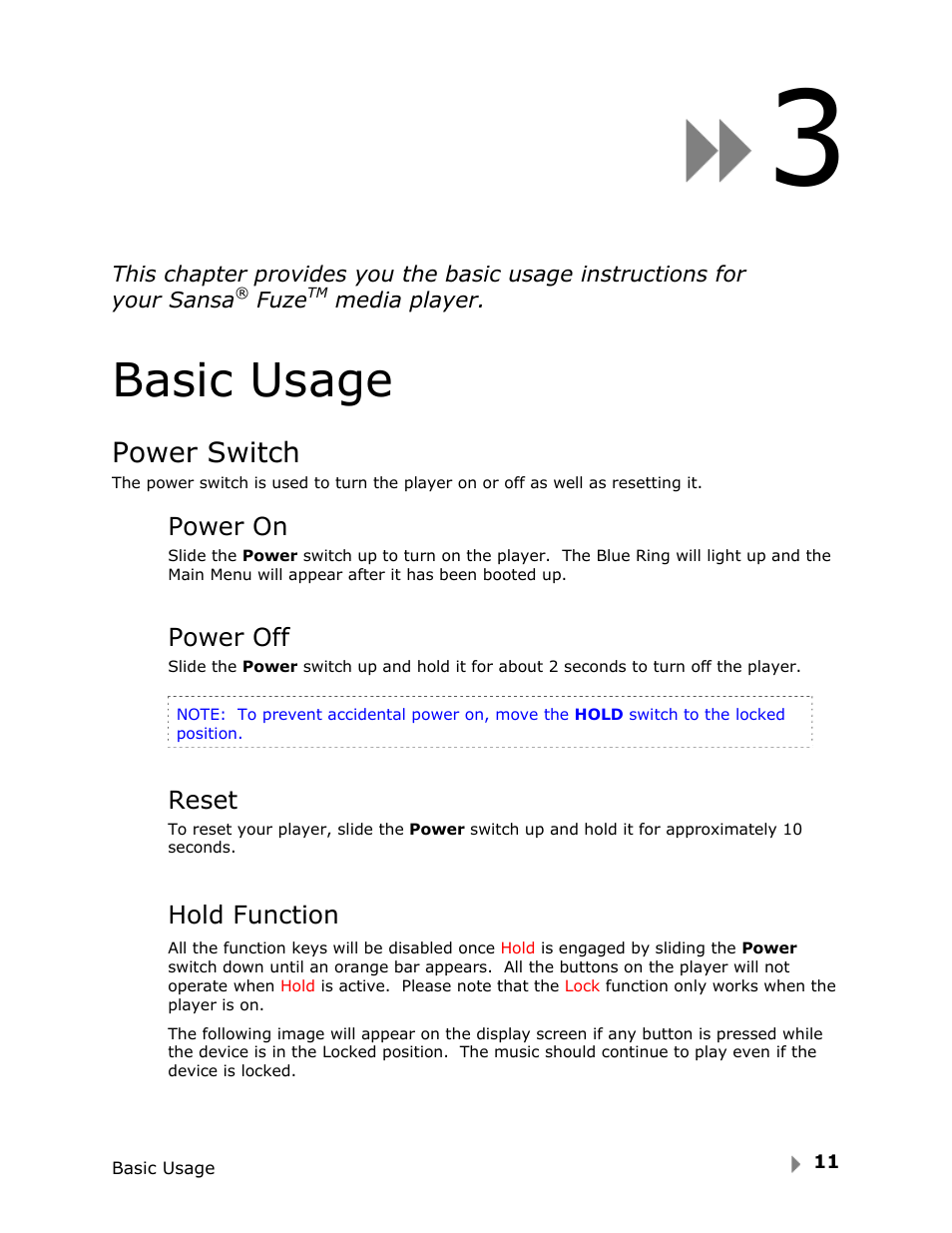 Basic usage, Power switch | SanDisk FUZE-UM809-ENG User Manual | Page 14 / 44
