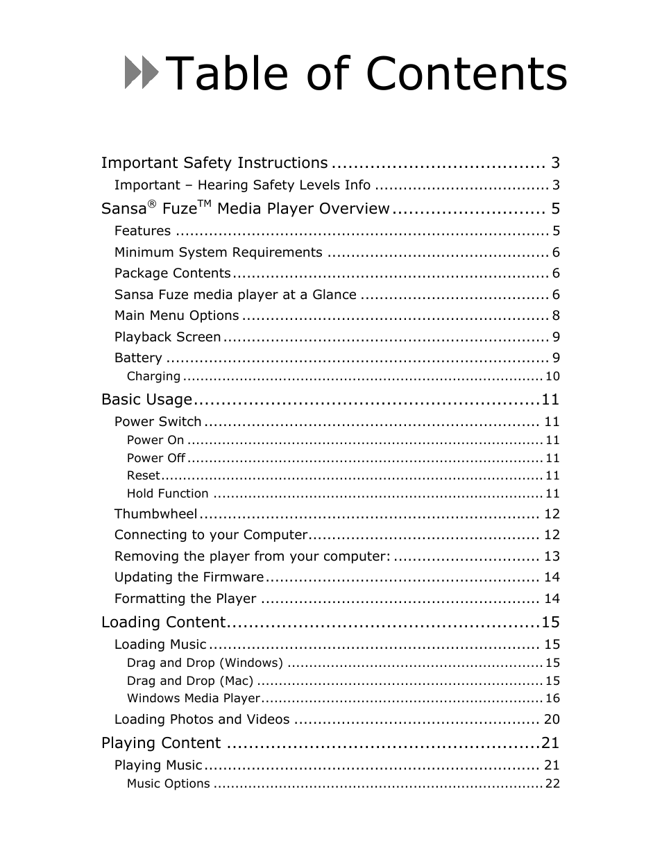 SanDisk FUZE-UM809-ENG User Manual | Page 2 / 44