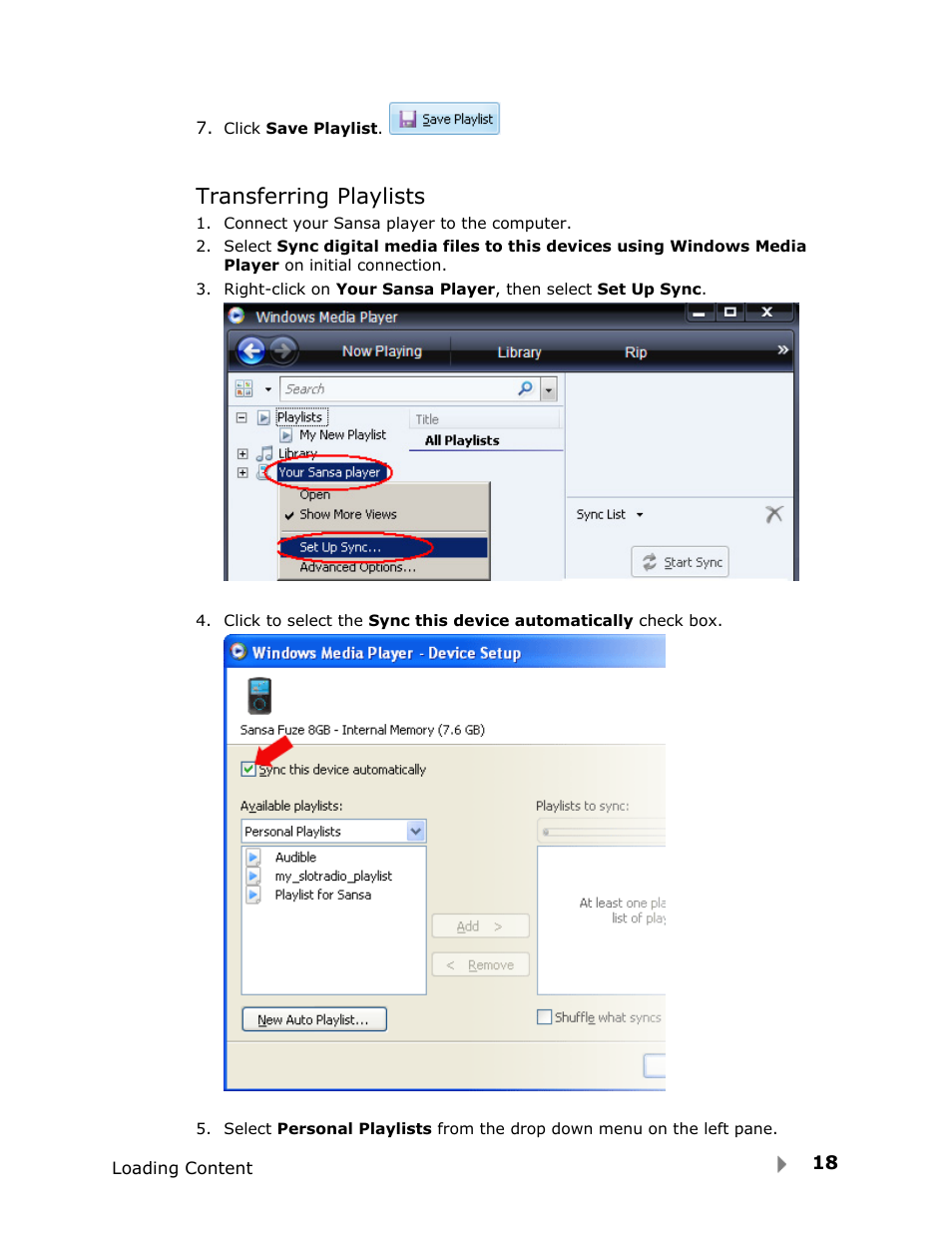 Transferring playlists | SanDisk FUZE-UM809-ENG User Manual | Page 21 / 44
