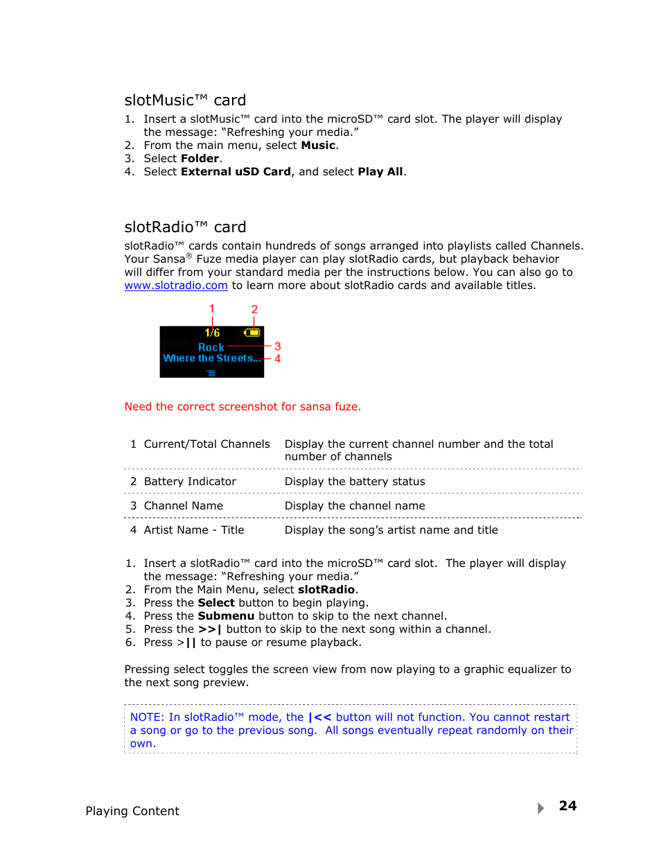 Slotmusic™ card, Slotradio™ card | SanDisk FUZE-UM809-ENG User Manual | Page 27 / 44