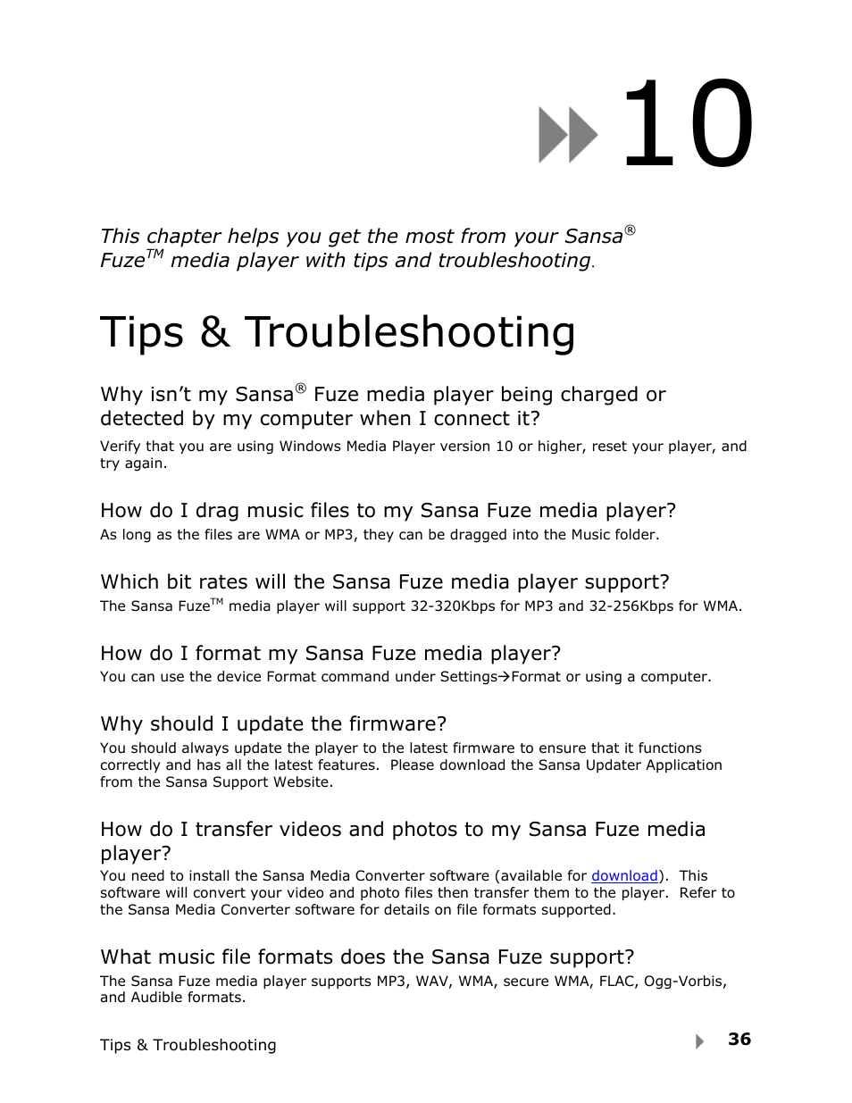 Tips & troubleshooting | SanDisk FUZE-UM809-ENG User Manual | Page 39 / 44