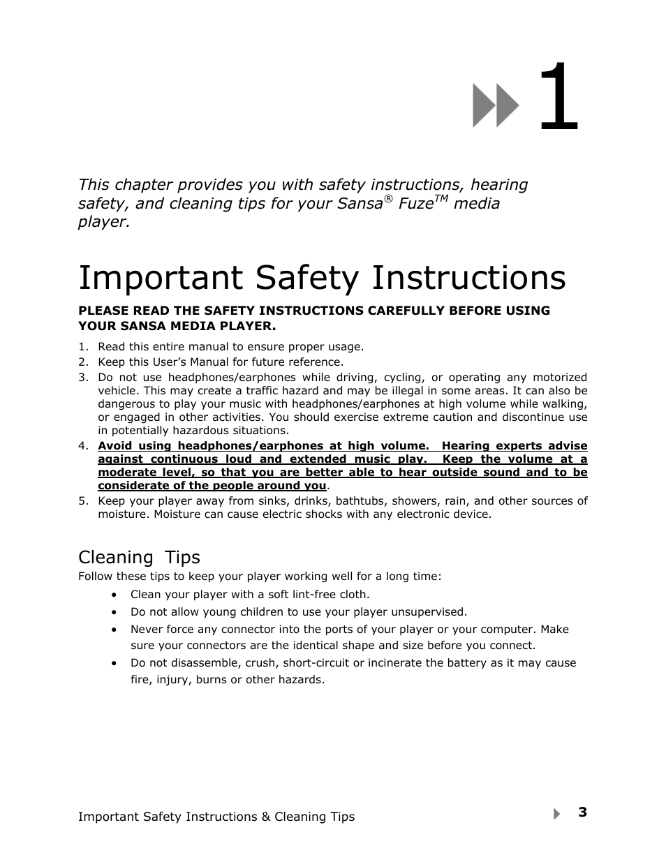 Important safety instructions | SanDisk FUZE-UM809-ENG User Manual | Page 5 / 44
