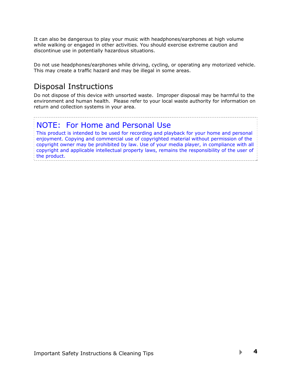 Disposal instructions | SanDisk FUZE-UM809-ENG User Manual | Page 7 / 44