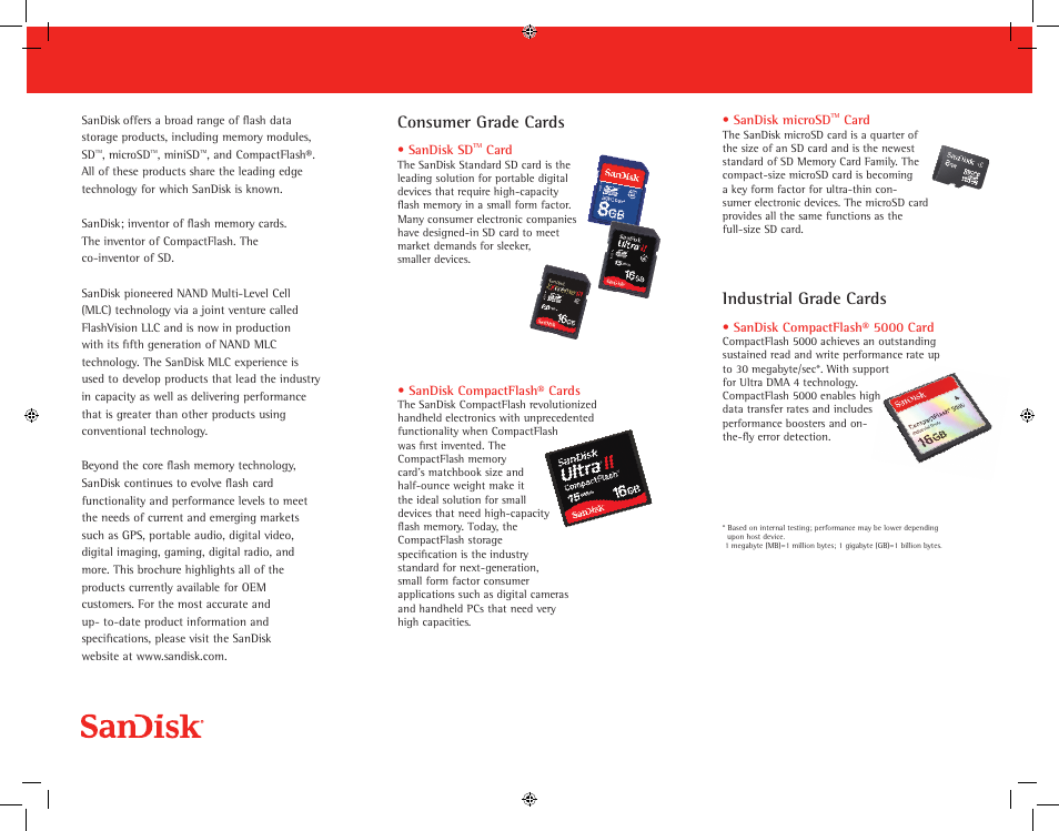 Consumer grade cards, Industrial grade cards | SanDisk CompactFlash 5000 User Manual | Page 2 / 2