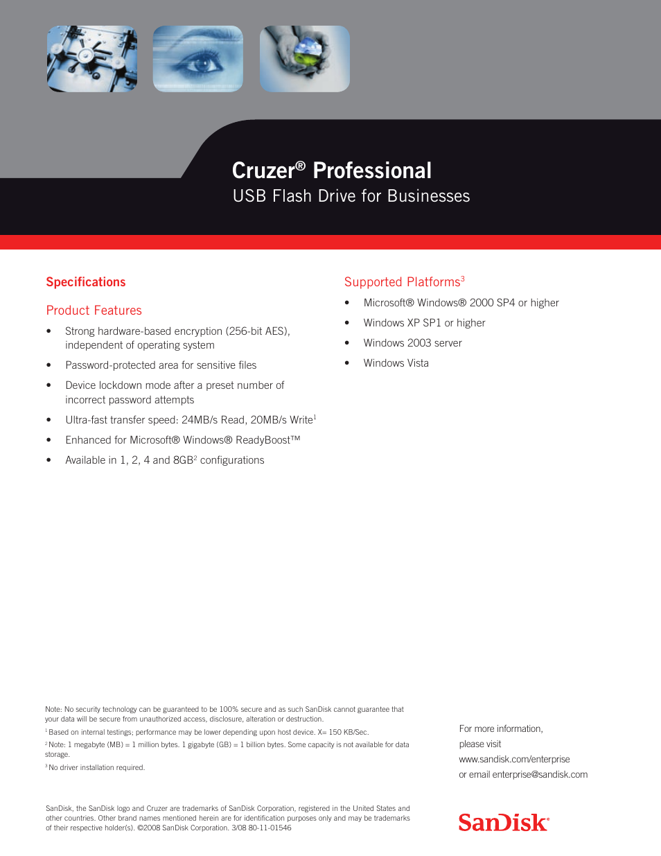 Cruzer, Professional, Usb flash drive for businesses | SanDisk 80-11-01546 User Manual | Page 2 / 2