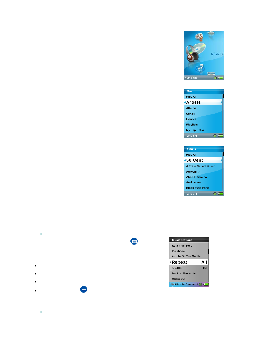 Setting repeat mode, Setting shuffle mode | SanDisk Rhapsody User Manual | Page 19 / 42