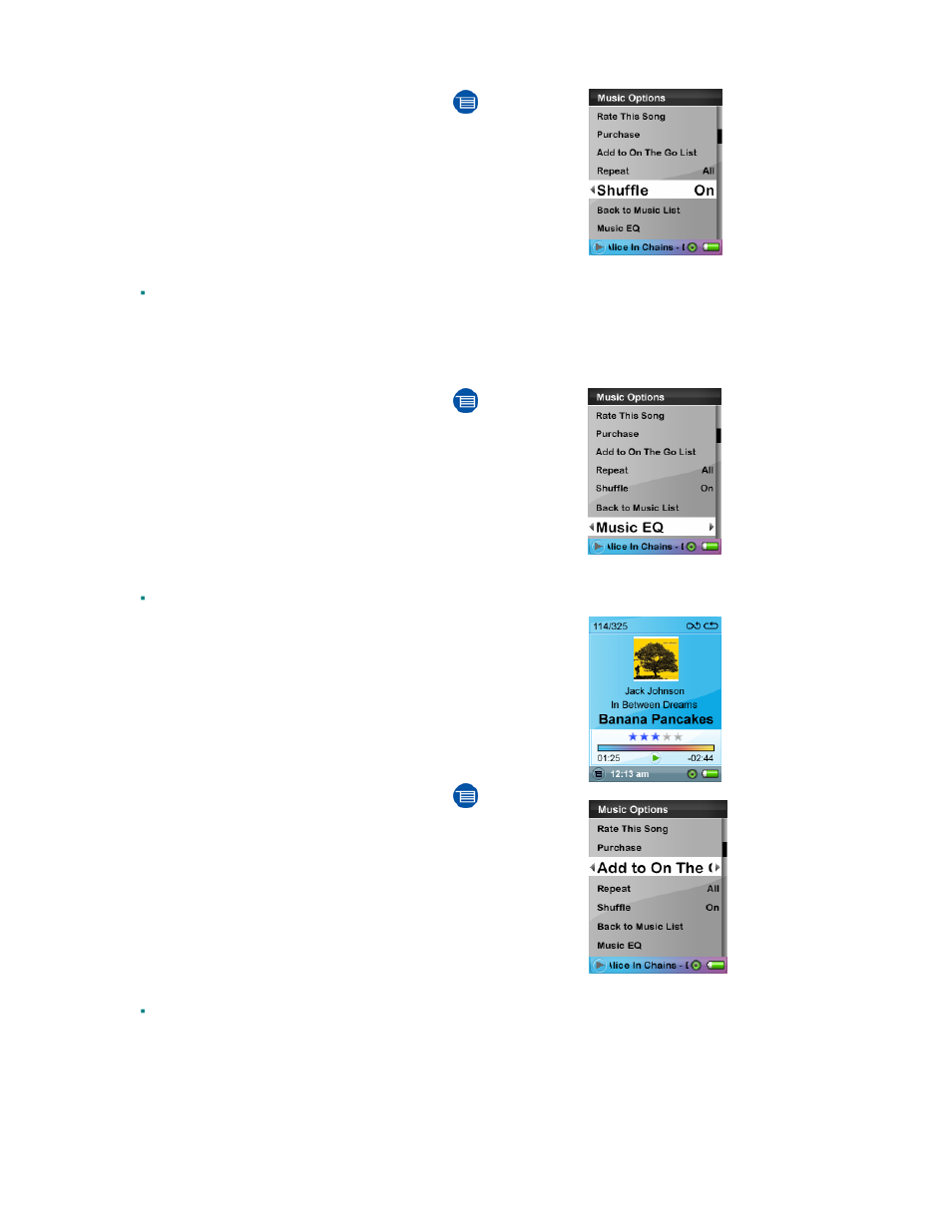 Setting music eq, Add songs to playlist, Remove songs from playlist | SanDisk Rhapsody User Manual | Page 20 / 42