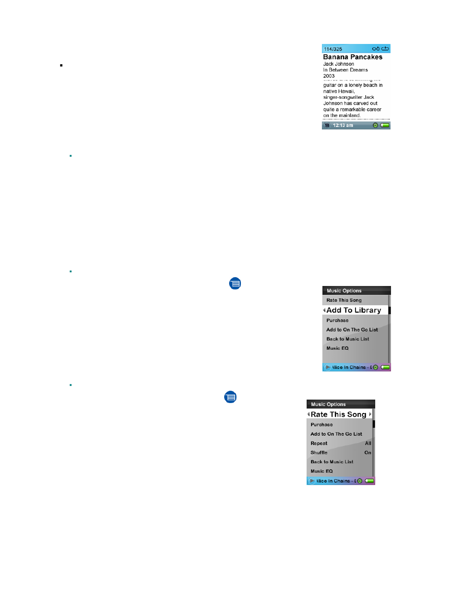Rhapsody channels, Add track to library, Rate track | SanDisk Rhapsody User Manual | Page 22 / 42