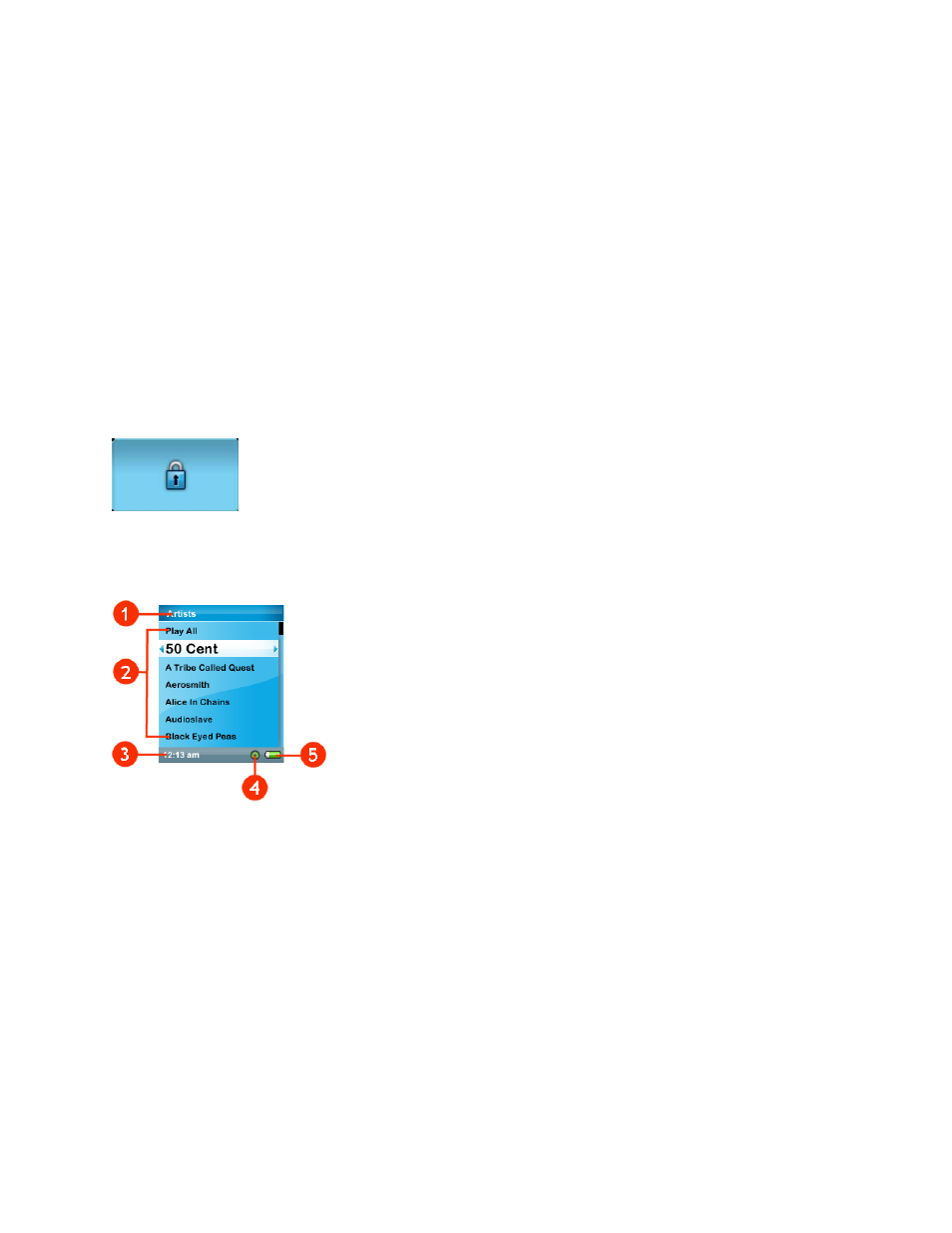 Hold switch (factory set to the locked position), Music screen features | SanDisk Rhapsody User Manual | Page 8 / 42