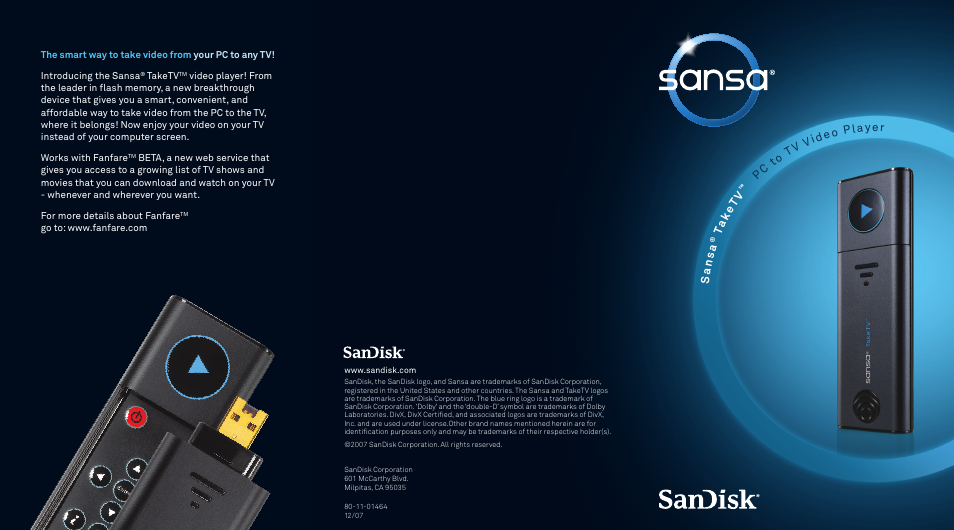 SanDisk TakeTV User Manual | 2 pages