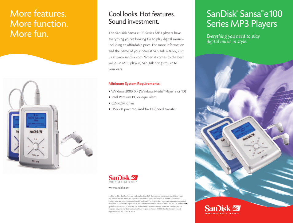 SanDisk Sansa e100 Series User Manual | 2 pages