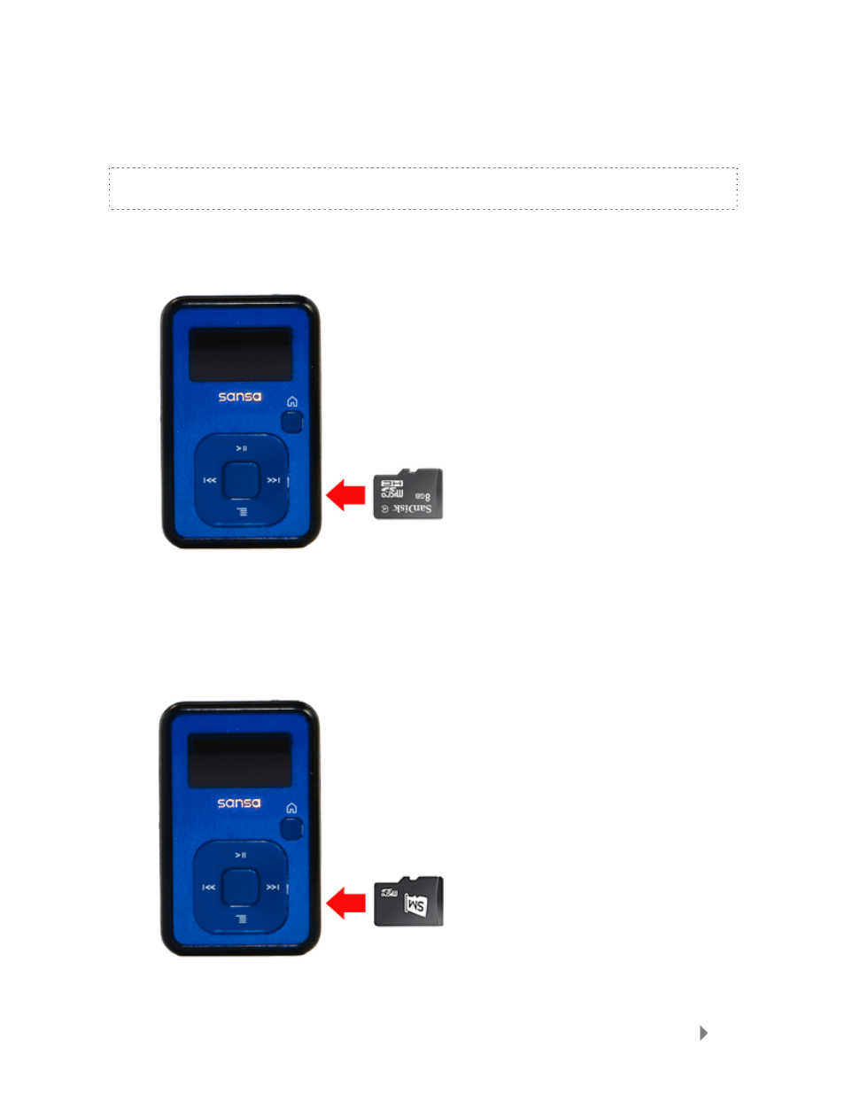Playing music from a preloaded microsd™ card, Microsd™ card with content, Slotmusic™ card | SanDisk UM809 User Manual | Page 21 / 38