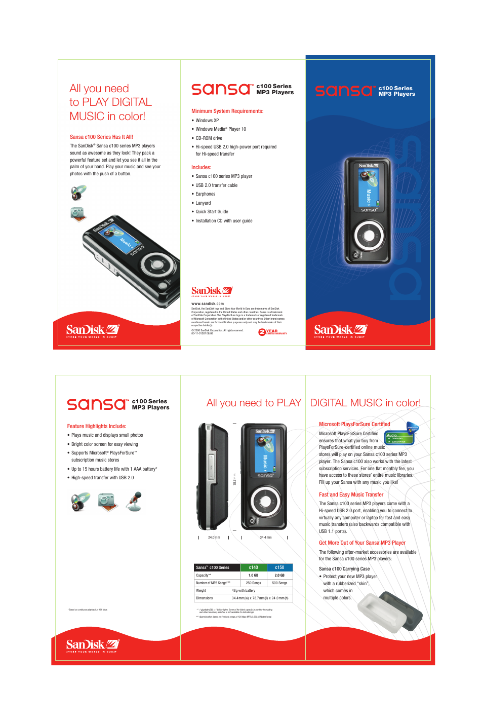 SanDisk Sansa c100 Series User Manual | 1 page