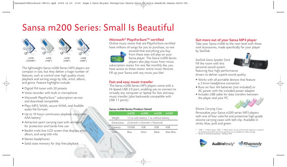 Sansa m200 series: small is beautiful | SanDisk Sansa M240 User Manual | Page 2 / 2