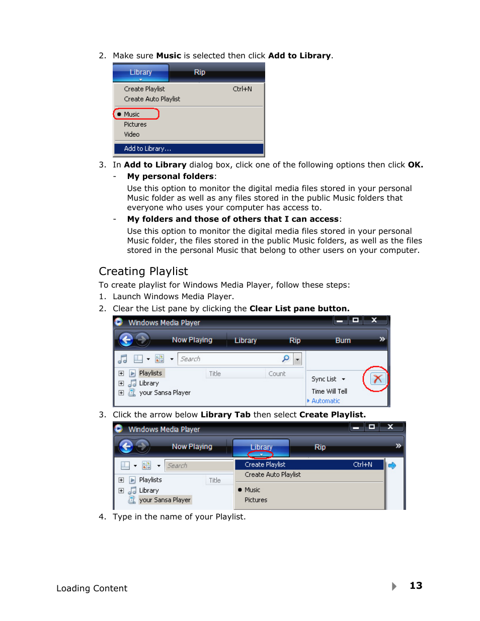 Creating playlist | SanDisk View User Manual | Page 15 / 34